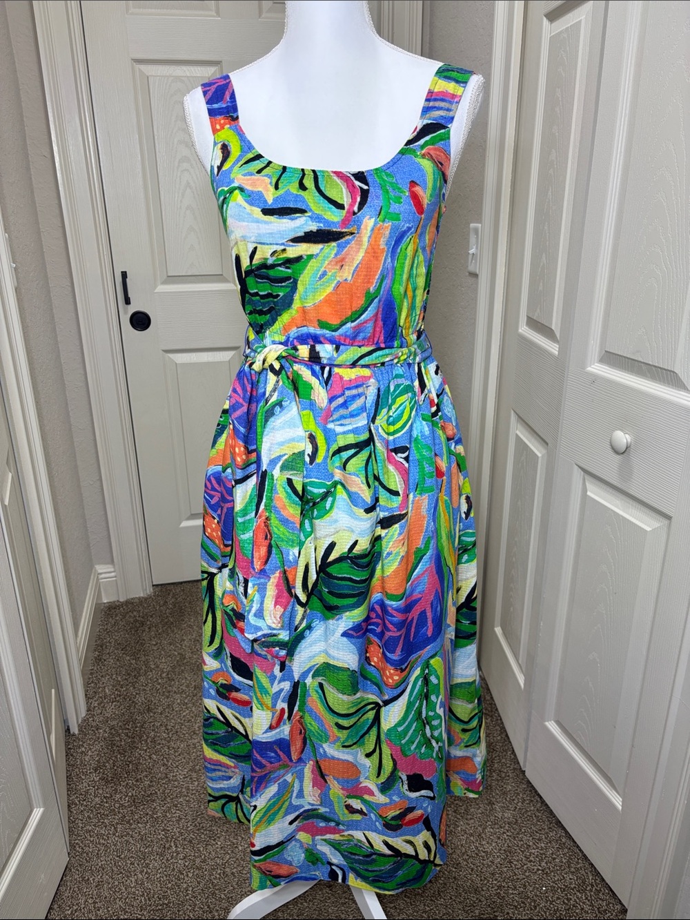 Nic+Zoe Sophie Island Beat Cotton Midi Sundress Floral Tropical Blue Xs Nwt — image 3 of 8